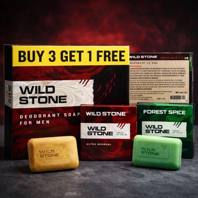 WILD STONE DEODORENT SOAP FOR MEN 4x75=300gm BUY 3 GET 1 FREE